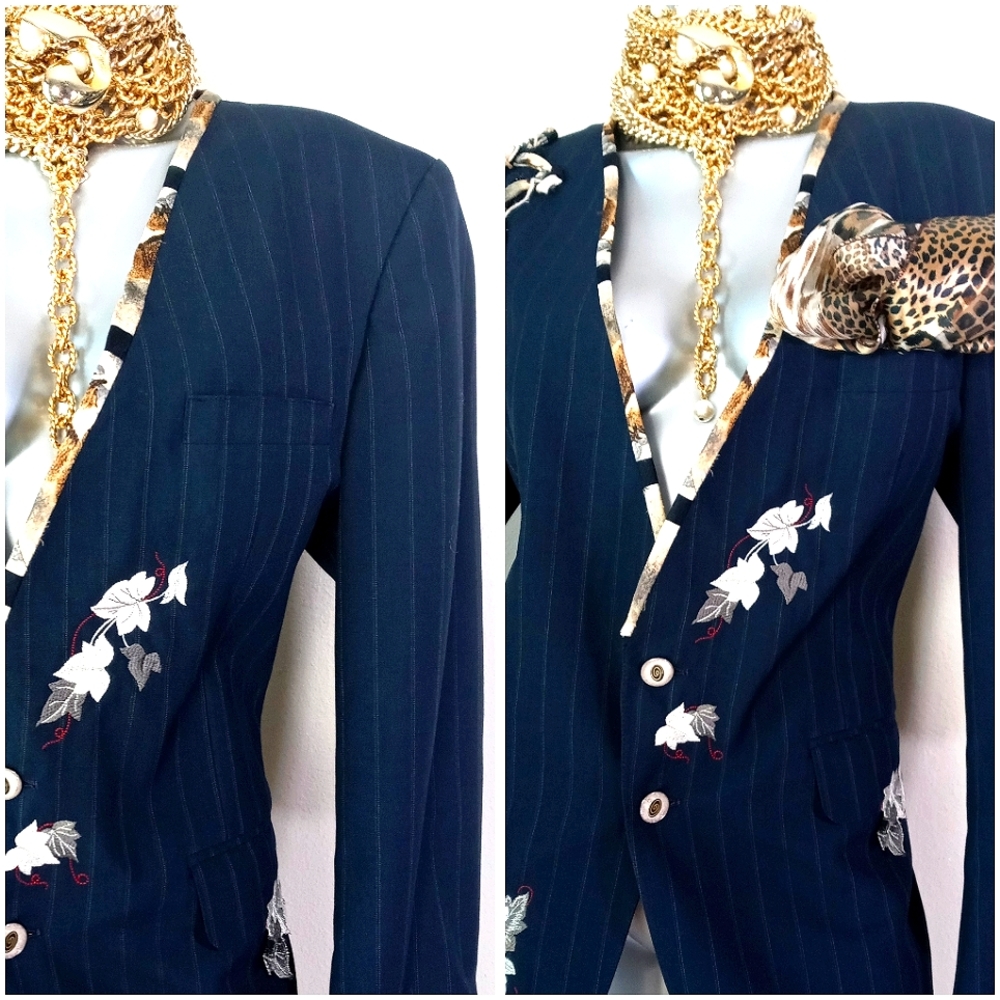 Evan Picone Pinstripe Craft Core Wearable Art RAD Blazer - Picture 14 of 15